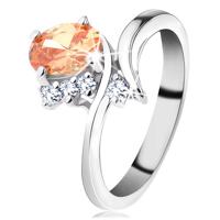 Błyszczący pierścionek w srebrnym odcieniu, owalna cyrkonia pomarańczowego koloru - Rozmiar : 50