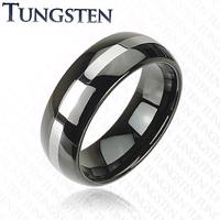 Czarna obrączka Tungsten, pas srebrnego koloru, zaokrąglona powierzchnia, 8 mm - Rozmiar : 56