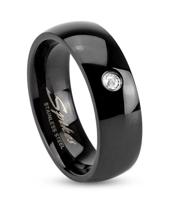 Czarny stalowy pierścionek, lśniące zaokrąglone ramiona, bezbarwna cyrkonia, 6 mm - Rozmiar : 49