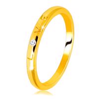Diamentowa obrączka z żółtego 14K złota - napis "LOVE" z brylantem, gładka powierzchnia, 1,5 mm - Rozmiar : 49