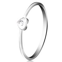 Diamentowy pierścionek z białego 14K złota - serce z bezbarwnym brylantem - Rozmiar : 51