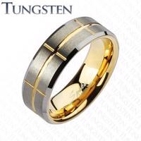 Dwukolorowa obrączka Tungsten, złoty i srebrny odcień, nacięcia, 8 mm - Rozmiar : 54