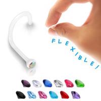 Kolczyk do nosa - przezroczysty BioFlex z kolorową cyrkonią - Kolor cyrkoni: Jasnoniebieski - LB