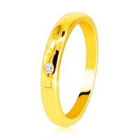 Obrączka z żółtego złota 585 - napis "LOVE" z cyrkonią, gładka powierzchnia, 1,6 mm - Rozmiar : 49