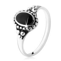 Patynowany pierścionek ze srebra 925, czarny owal, kuleczki, wysoki połysk  - Rozmiar : 62