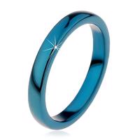 Pierścionek tungsten - gładka niebieska obrączka, zaokrąglona, 3 mm - Rozmiar : 65
