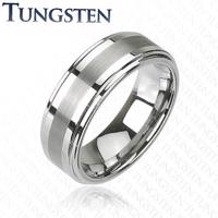 Pierścionek Tungsten w ciemnoszarym lśniącym odcieniu, wyszlifowany środkowy pas, 8 mm - Rozmiar : 57