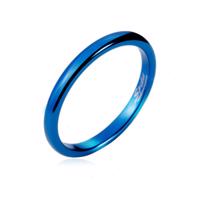 Pierścionek z tungstenu - gładka, niebieska obrączka, zaokrąglona, 2 mm - Rozmiar : 50