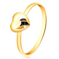Pierścionek z żółtego złota 375 - wąski pierścionek i regularne lustrzano lśniące serce - Rozmiar : 54