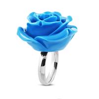 Pierścionek ze stali chirurgicznej - kwitnąca róża, błyszcząca niebieska żywica - Rozmiar : 57