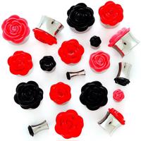 Plug do ucha plastikowa różyczka - Szerokość: 6 mm , Kolor kolczyka: Czerwony