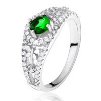 Przezroczysty cyrkoniowy pierścionek z zielonym kamyczkiem, ważki, srebro 925 - Rozmiar : 55
