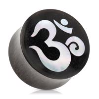 Siodłowy plug do ucha z drewna czarnego koloru, duchowy symbol jogi OM - Szerokość: 16 mm