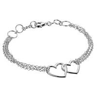 Srebrna bransoletka 925 - dwa nieregularne kontury serc, potrójny łańcuszek
