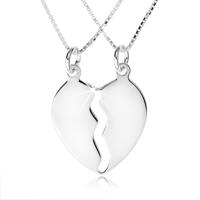 Srebrny naszyjnik 925, dwa łańcuszki, podwójny wisiorek w postaci przepołowionego serca