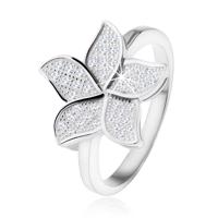Srebrny pierścionek 925, błyszczący cyrkoniowy przezroczysty kwiat - Rozmiar : 56