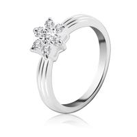 Srebrny pierścionek 925 - cyrkoniowy kwiat, wypukły pasek na obwodzie - Rozmiar : 50