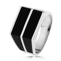 Srebrny pierścionek 925 - dwa poziome pasy czarnego koloru, gładka powierzchnia - Rozmiar : 54