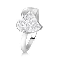 Srebrny pierścionek 925 - lśniąca łodyga z liściem i błyszczącymi cyrkoniami - Rozmiar : 60