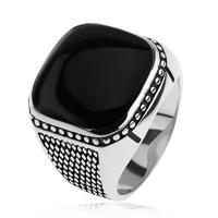 Srebrny pierścionek 925, małe romby, kuleczki, czarny wypukły kwadrat - Rozmiar : 56