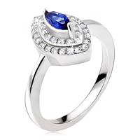 Srebrny pierścionek 925, niebieski kamyczek - ziarno, cyrkoniowa elipsa - Rozmiar : 54