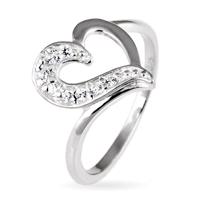 Srebrny pierścionek 925 - nieregularne serce, połówka pokryta cyrkoniami - Rozmiar : 49