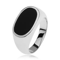 Srebrny pierścionek 925, owal z czarną emalią, lśniące i rozszerzone ramiona - Rozmiar : 57
