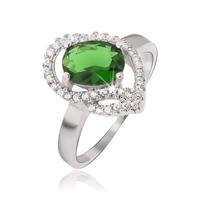 Srebrny pierścionek 925, owalny zielony kamyczek, cyrkoniowe łuczki - Rozmiar : 55