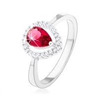 Srebrny pierścionek 925, różowa cyrkoniowa łezka, błyszczący zarys - Rozmiar : 55