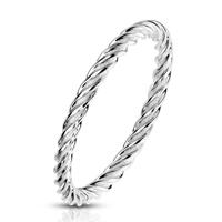 Stalowy pierścień w srebrnym odcieniu - gęsto połączone i skręcone paski, 2 mm - Rozmiar : 52