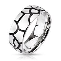 Stalowy pierścionek - imitacja czarnych pęknięć - Rozmiar : 65