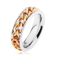 Stalowy pierścionek, łańcuszek złotego koloru, lustrzany połysk - Rozmiar : 54
