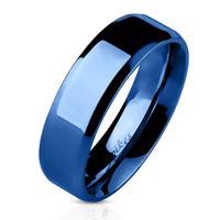 Stalowy pierścionek - niebieska płaska obrączka, 6 mm - Rozmiar : 51