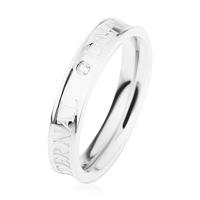 Stalowy pierścionek srebrnego koloru, wydrążony środek, przezroczysta cyrkonia, ETERNAL LOVE - Rozmiar : 52