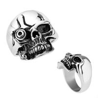 Stalowy pierścionek, srebrny kolor, lśniąca patynowana czaszka w stylu Terminatora - Rozmiar : 55