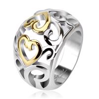 Stalowy pierścionek z wycinanym ornamentem, złoto-srebrny - Rozmiar : 59