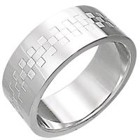 Stalowy pierścionek z wzorem w kształcie szachownicy - Rozmiar : 62