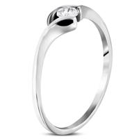 Stalowy zaręczynowy pierścionek - cienkie zakrzywione ramiona, okrągła bezbarwna cyrkonia - Rozmiar : 50