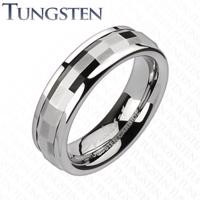 Tungsten obrączka - dekoracyjny środkowy pas z prostokątami  - Rozmiar : 49, Szerokość: 8 mm