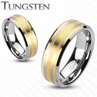 Tungsten obrączka pozłacana, z dwoma prążkami - Rozmiar : 57