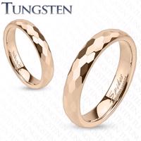 Tungsten obrączka - złoto-różowa, sześciokątne szlify  - Rozmiar : 49