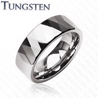 Tungsten pierścionek - błyszczące romby i trójkąty, srebrny kolor - Rozmiar : 67