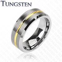 Tungsten pierścionek z paskiem w złotym kolorze, 8 mm - Rozmiar : 62