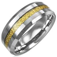 Tungsten pierścionek z wzorzystym paskiem złotego koloru, 8mm - Rozmiar : 52
