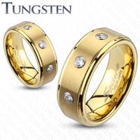 Tungsten pierścionek ze szlifowanym pasem i trzema cyrkoniami - Rozmiar : 51, Szerokość: 8 mm