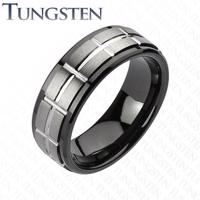 Tungsten szlifowana obrączka, czarne krawędzie - Rozmiar : 61