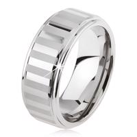 Tungstenowy pierścionek w kolorze srebrnym, błyszczące i matowe paseczki - Rozmiar : 64