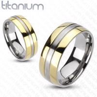 Tytanowy pierścionek - złota i srebrna kombinacja - Rozmiar : 57