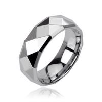 Wolframowa obrączka srebrnego koloru ze wzorem małych rombów, 8 mm - Rozmiar : 65
