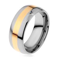 Wolframowy pierścionek w dwukolorowej wersji - pas złotego koloru, 8 mm - Rozmiar : 61